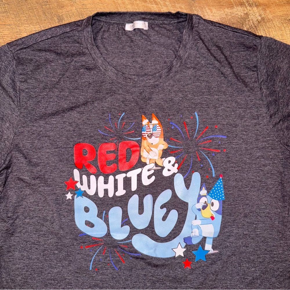 Bluey Red White & Bluey Graphic T-Shirt 4th of July USA Bluey Party - Picture 3 of 13